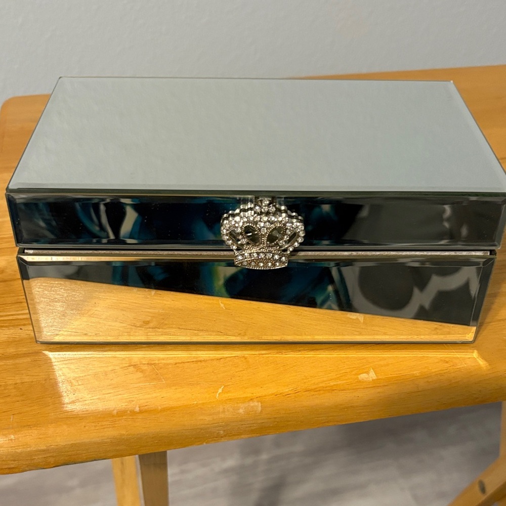 Rachel Zoe Silver Mirrored Box with Crown Detail jewelry box